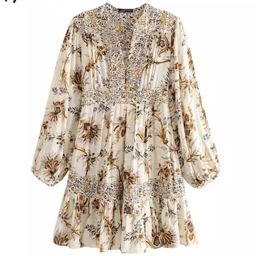 NEW MILA BOHO GYPSY HIPPIE FLORAL TUNIC DRESS GOWN - Picture 5 of 7